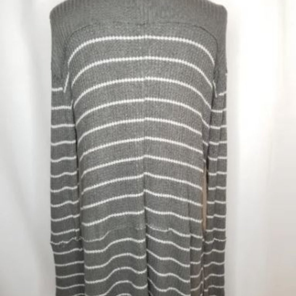 Free People Sunset Park Sage Green Oversized Striped Waffle Thermal Tunic - Picture 5 of 13
